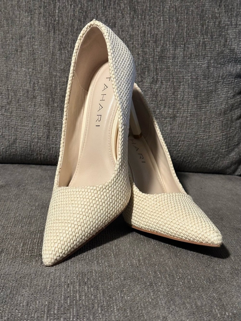 Tahari Cream Woven Pointed Toe Pumps
